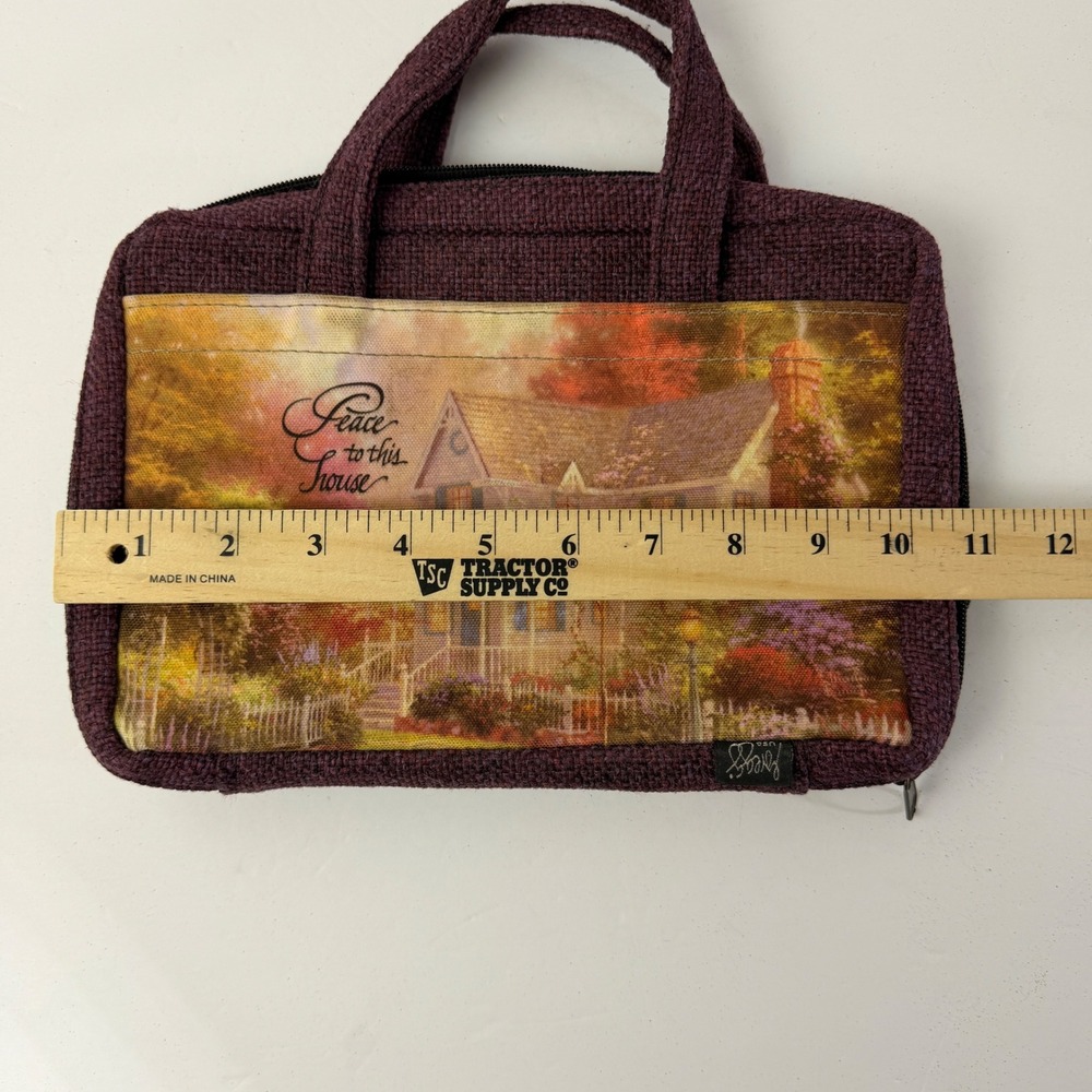 Vintage Gregg Bible Cover Case Large Purple Cottage House Luke 10:5 Made USA - Picture 11 of 12